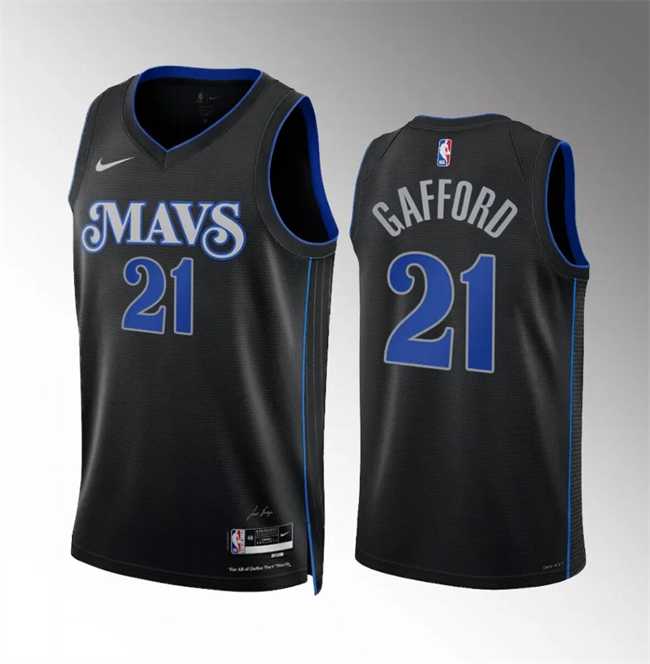 Men%27s Dallas Mavericks #21 Daniel Gafford Black 2023-24 City Edition Stitched Basketball Jersey Dzhi
